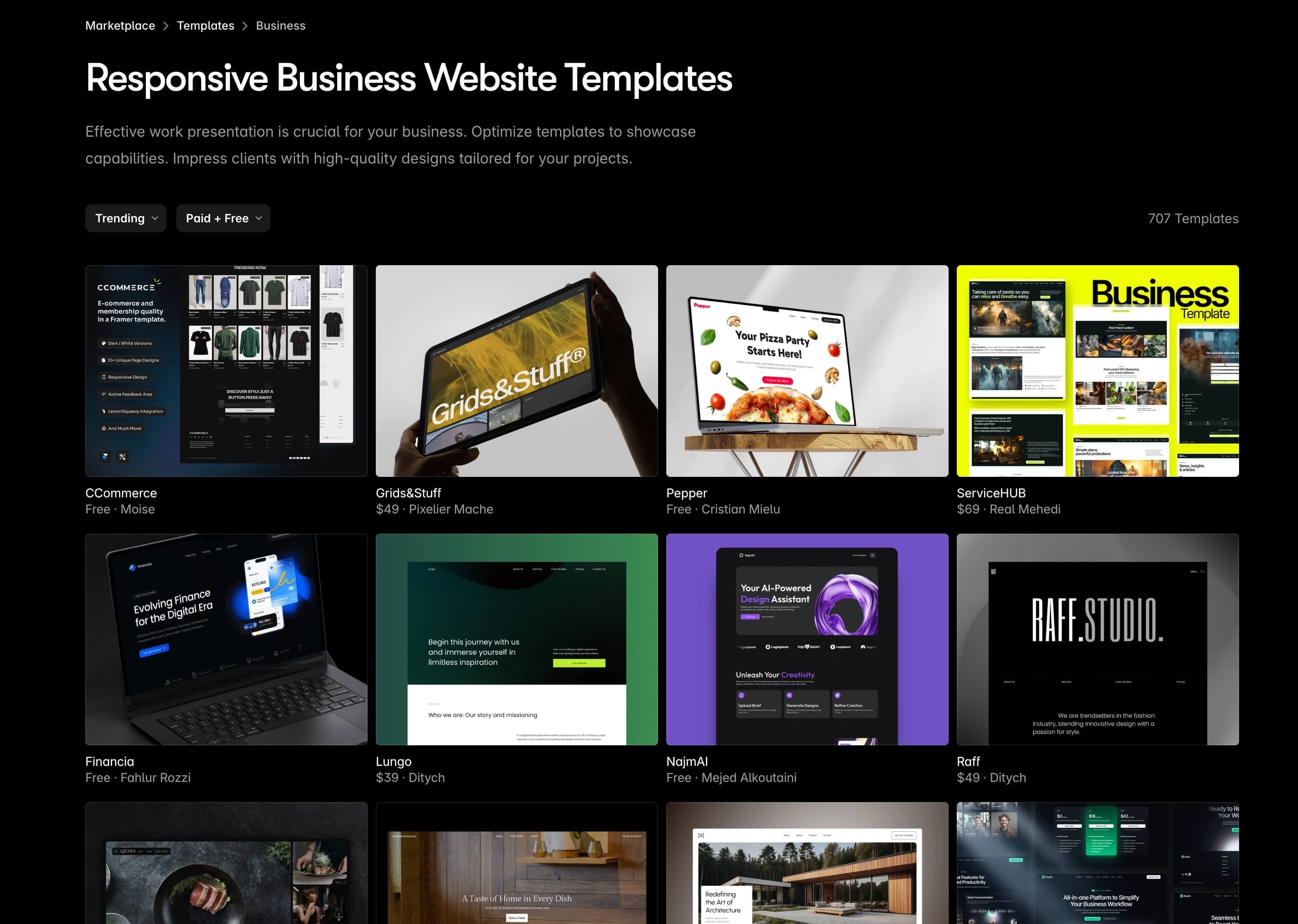 Framer Templates Marketplace