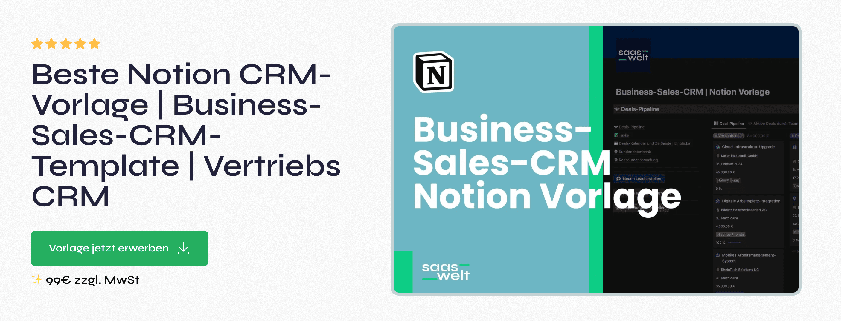 Notion Sales CRM Vorlage - strukturiertes Kundenmanagement für SaaS-Unternehmen.
