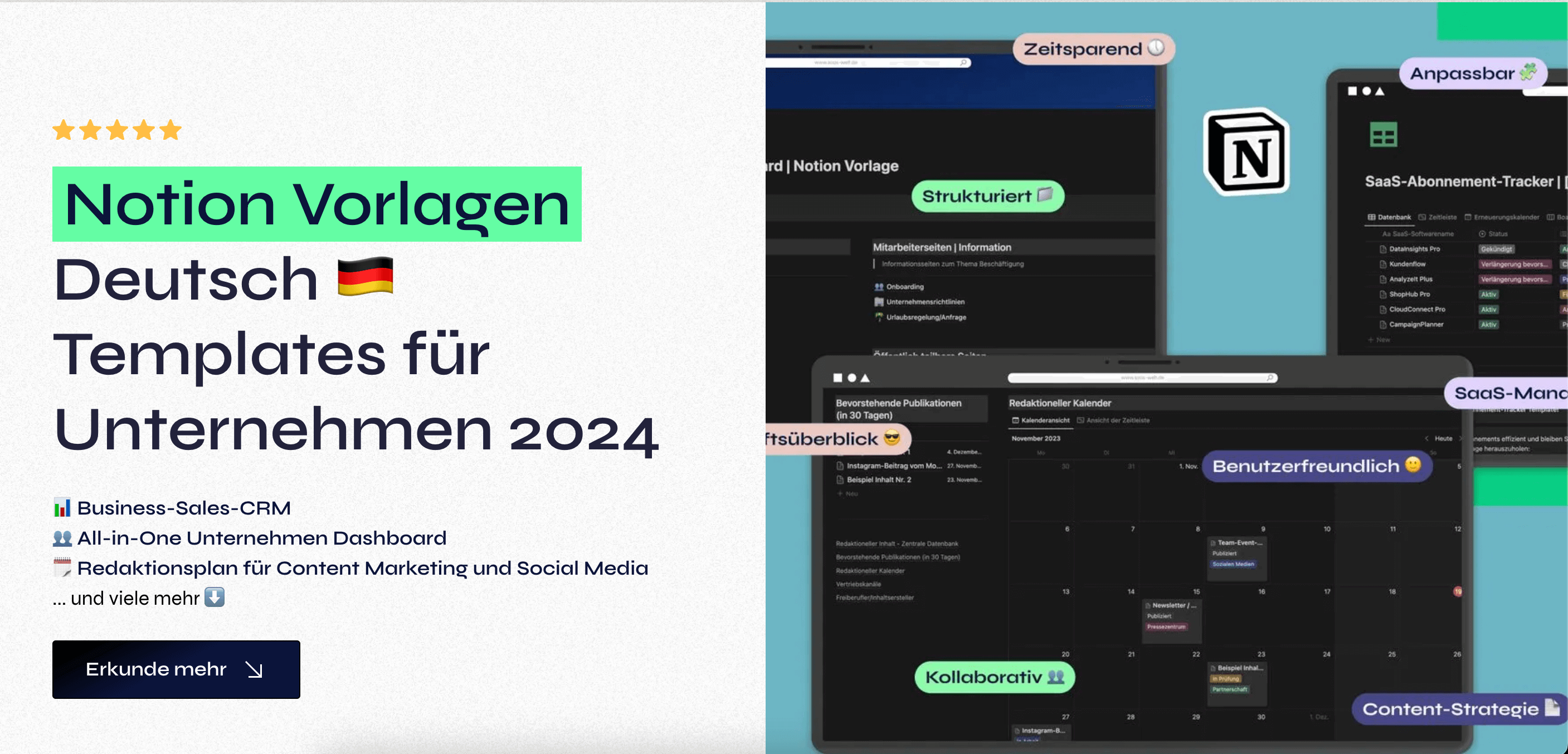 Notion deutschsprachige Vorlagen und Templates für Unternehmen im DACH-Raum.