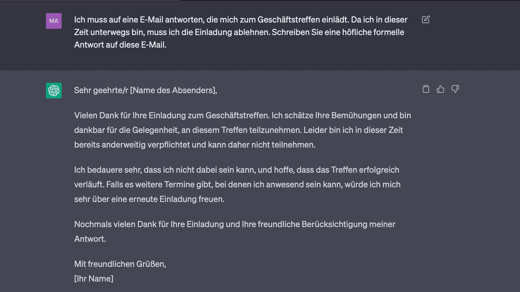 Beispiel für eine ChatGPT-Eingabeaufforderung (E-Mail-Antwort)