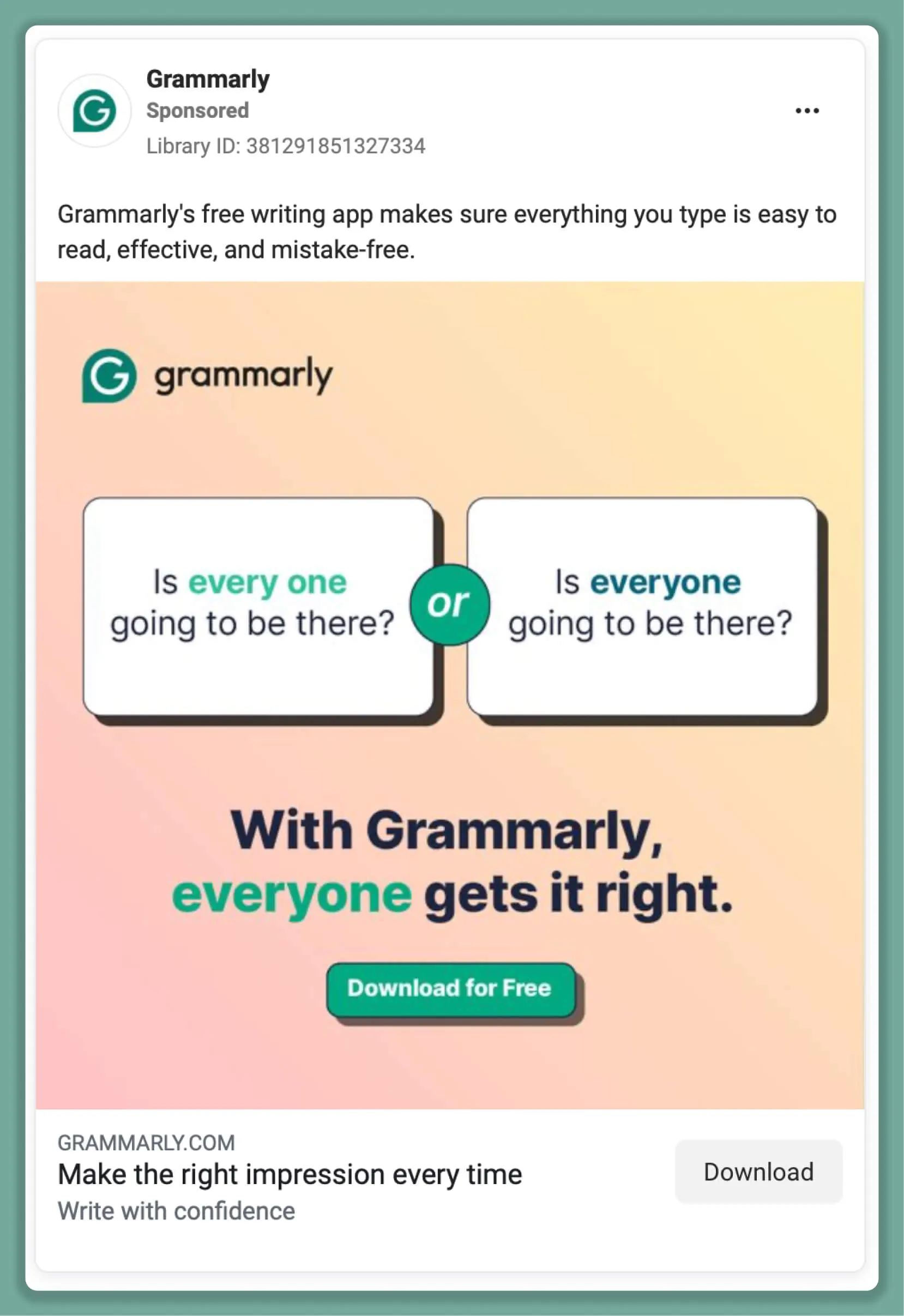Grammarly Facebook Ad