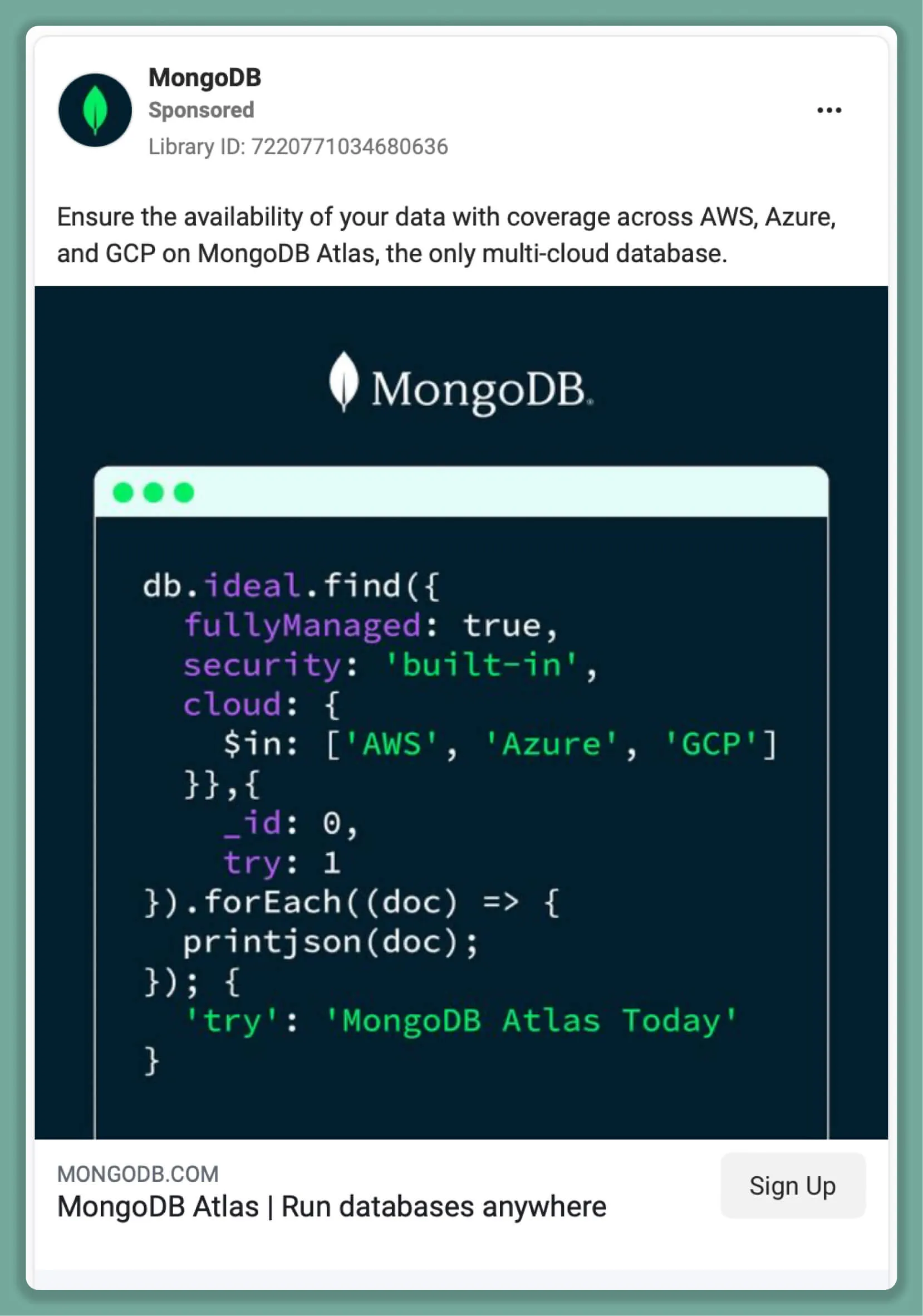 MongoDB Facebook Ad