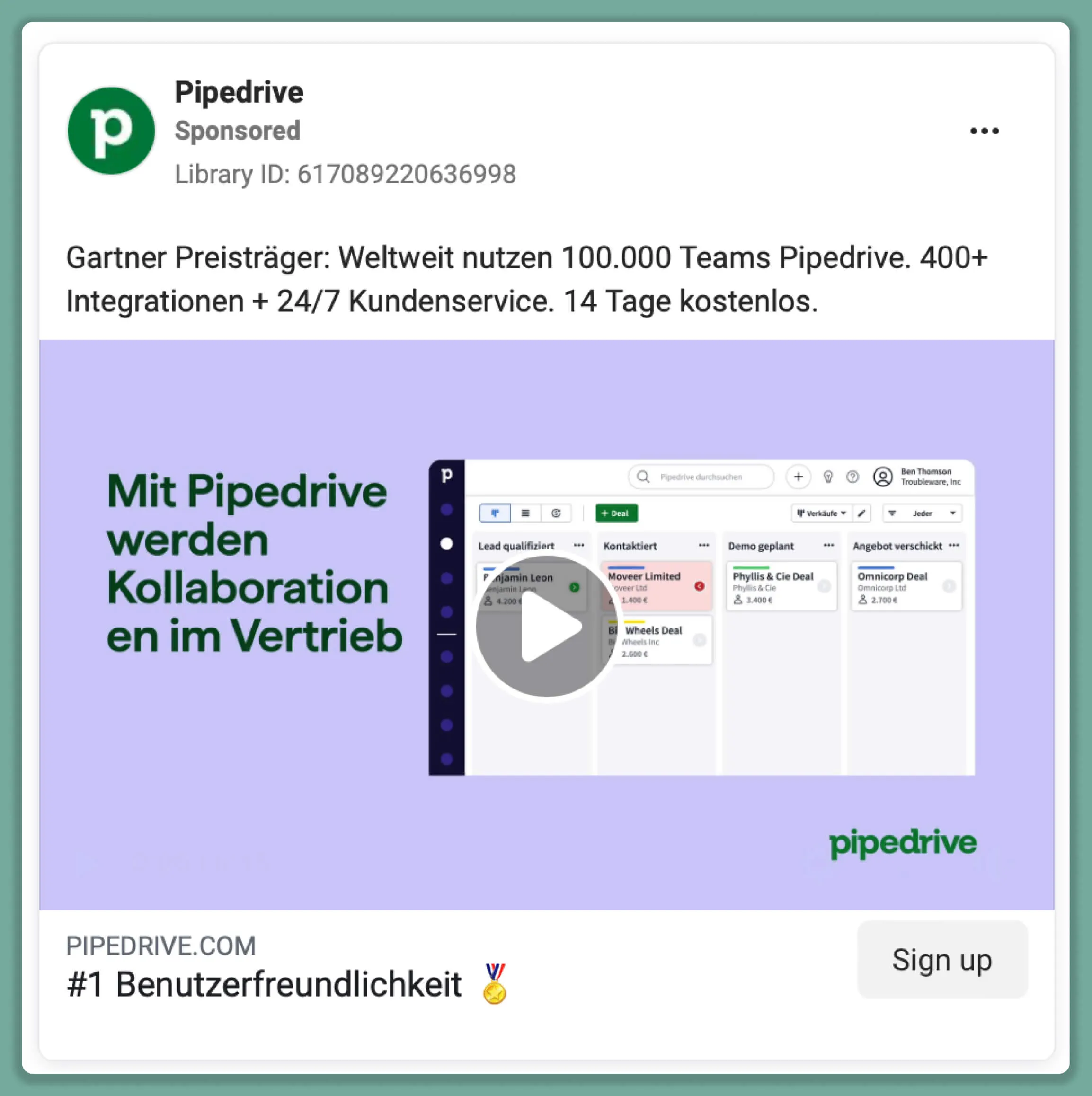 Pipedrive Facebook Ad