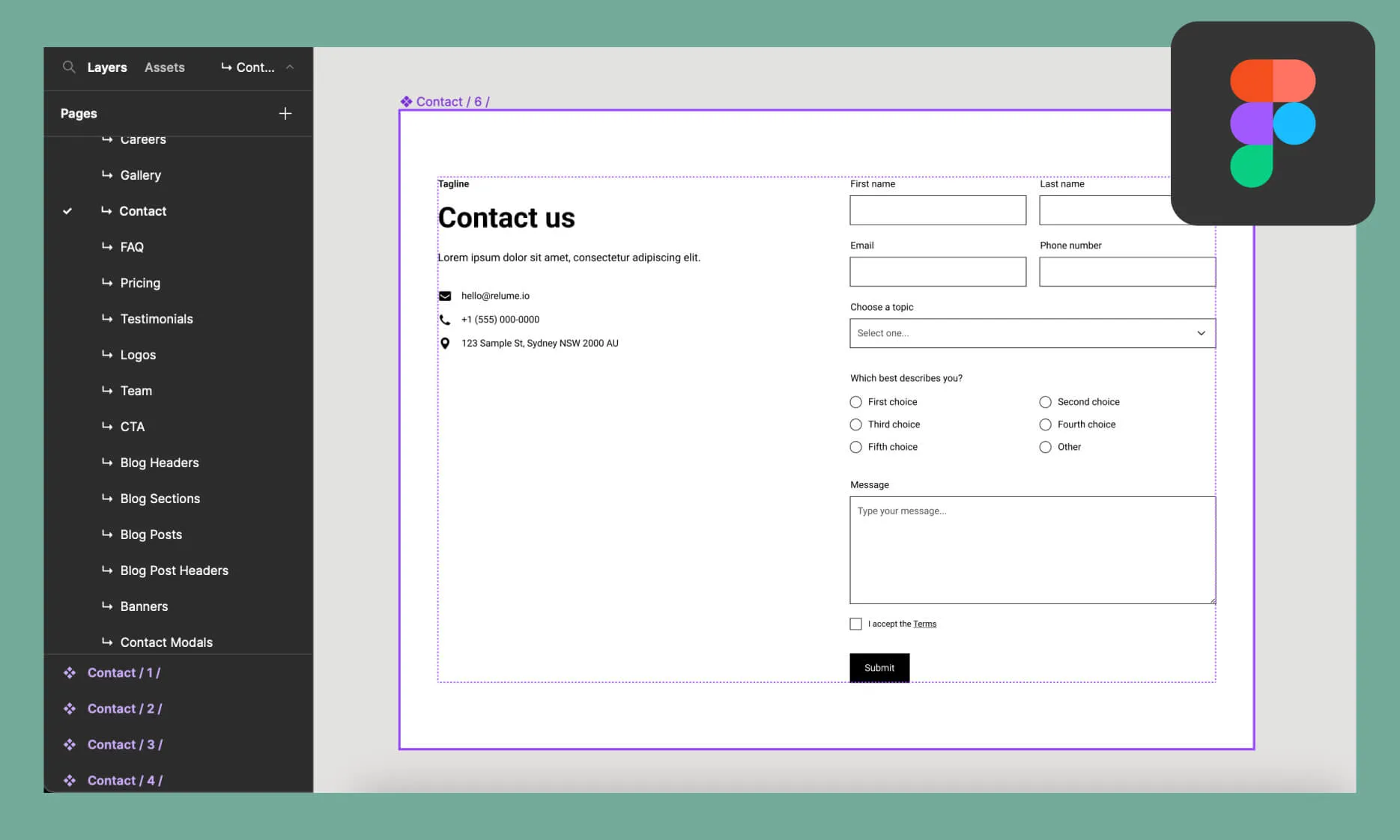 Detaillierte Ansicht der Relume Library Figma Kit-Schnittstelle mit Designwerkzeugen