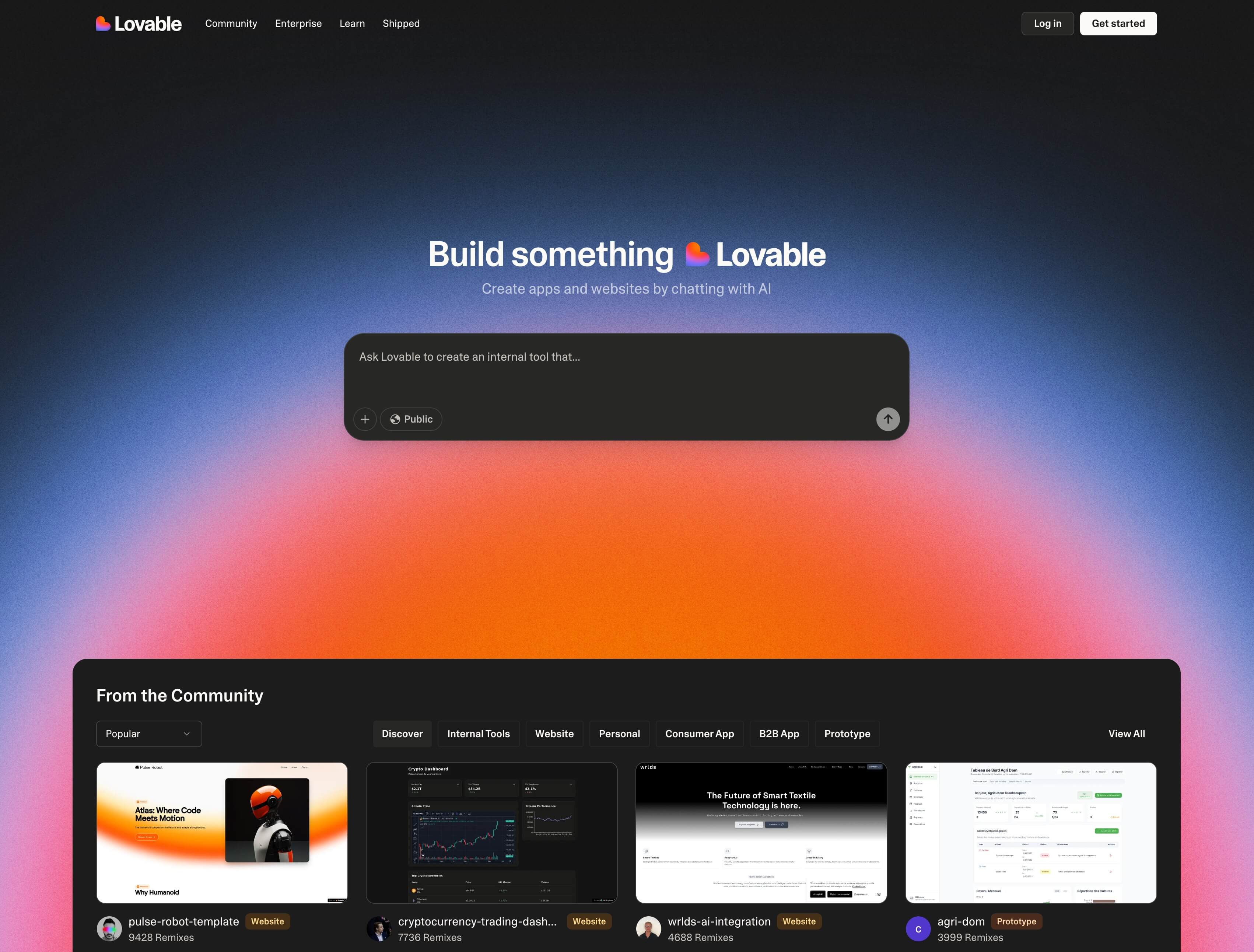 Lovable Screenshot Homepage