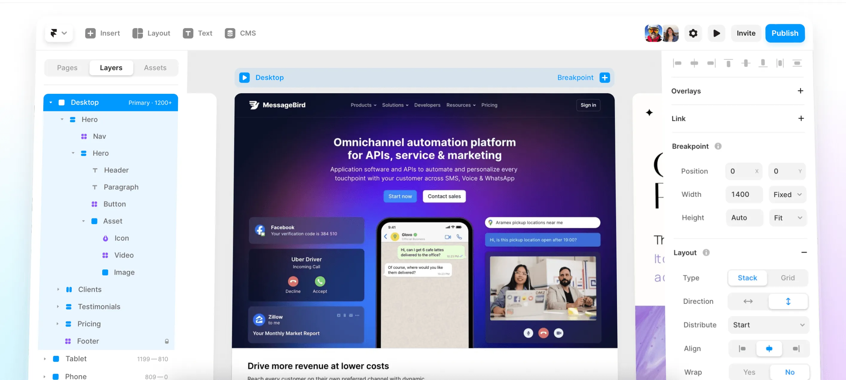 Framer Website-Builder Interface
